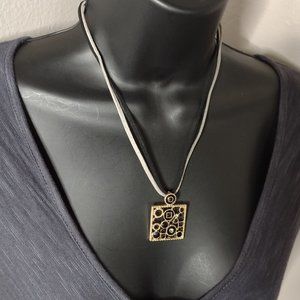 Cute Lia Sophia Gold Tone And Black Square Pendant Necklace 16 To 18 Inches Long